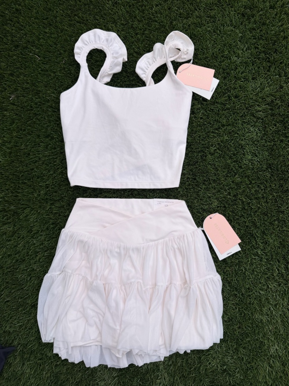 Blogilates Target Set Small off/ White Ruffle Tennis Skirt + Top SOLD OUT 🤍 NWT